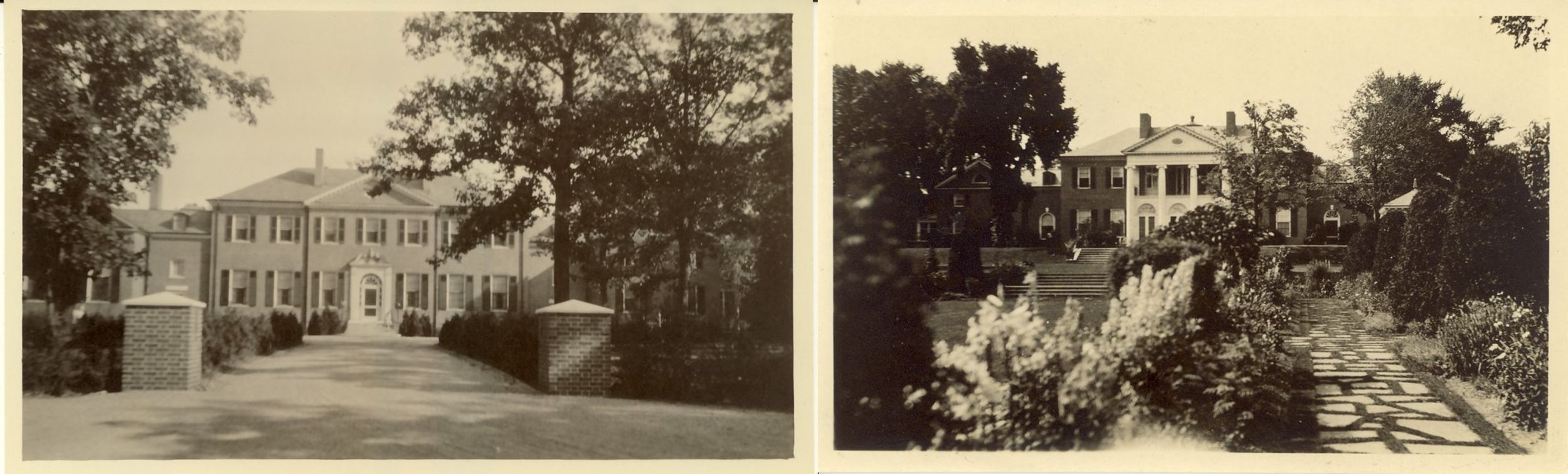 Two elevations of Fairlawn: Front (north) and garden (south).