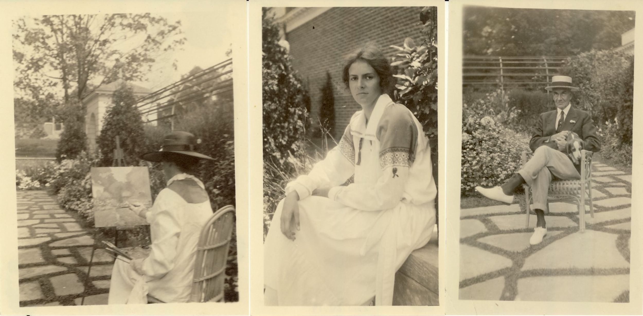 Grace Farwell Winston McGann (seated, painting); her daughter, Grace McGann (later Mrs. James Douglas, Jr.); Robert McGann, holding dog. Circa 1925.
