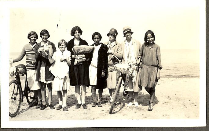 Young Women's Christian Association (YWCA) Girl Reserves on the beach, 1930s.
