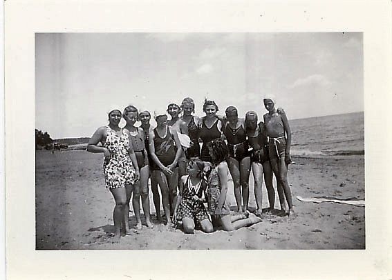YWCA group heading for a swim, 1930s.