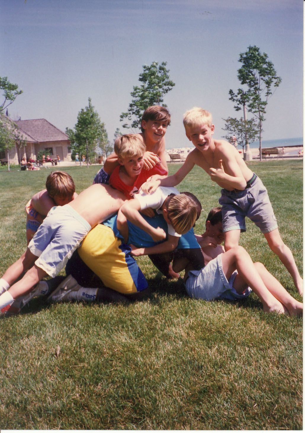 Boys playing on the beach, 1989.