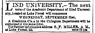 Lind University advertisement in the classified section of the Chicago Tribune.