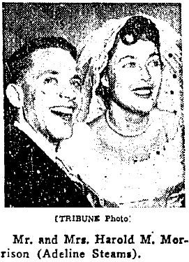 Wedding photo printed in the Chicago Tribune, June 12, 1955.