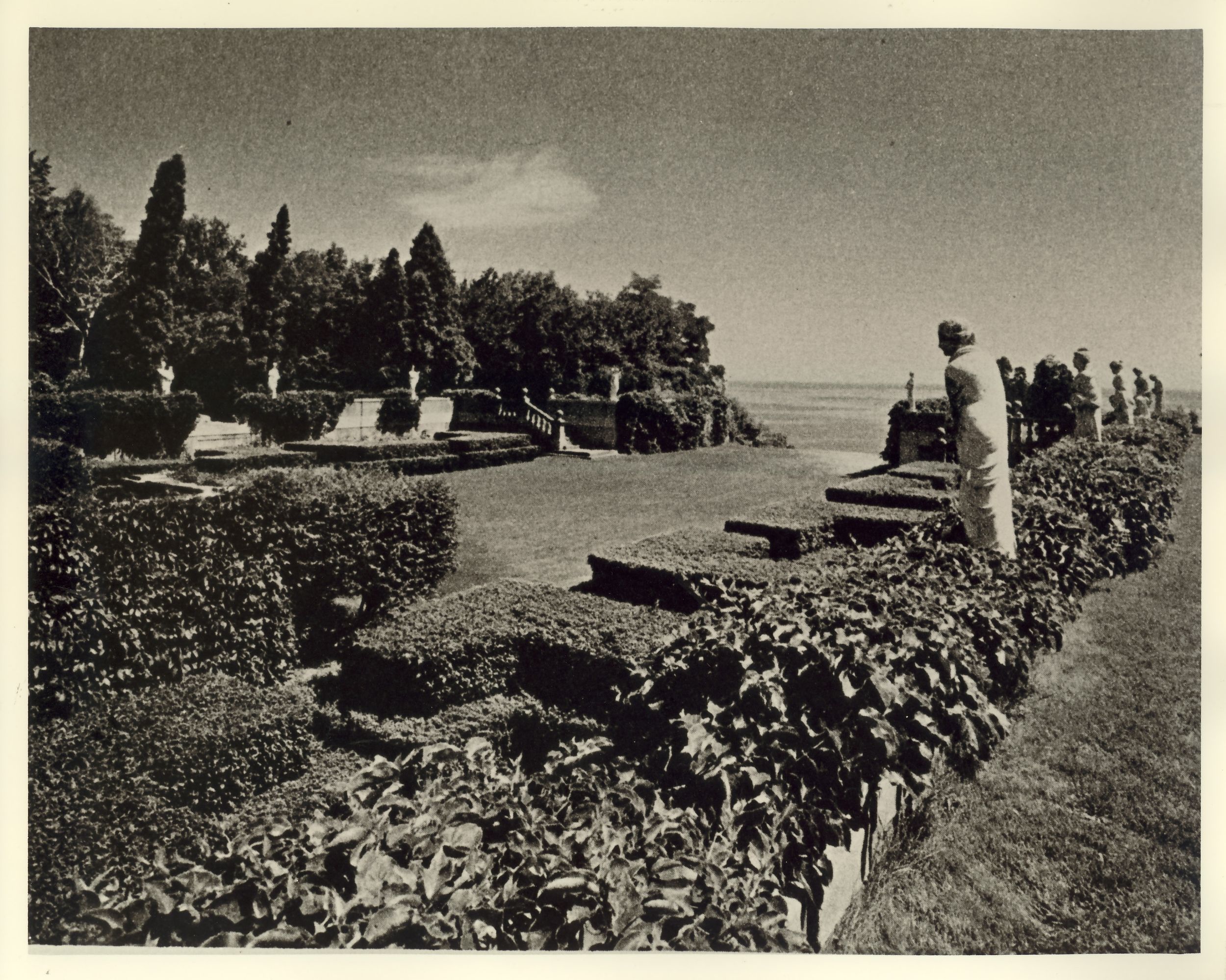 Gardens overlooking the lake. (Plate 34 from David Adler by Richard Pratt, M. Evans and Co., 1970.)