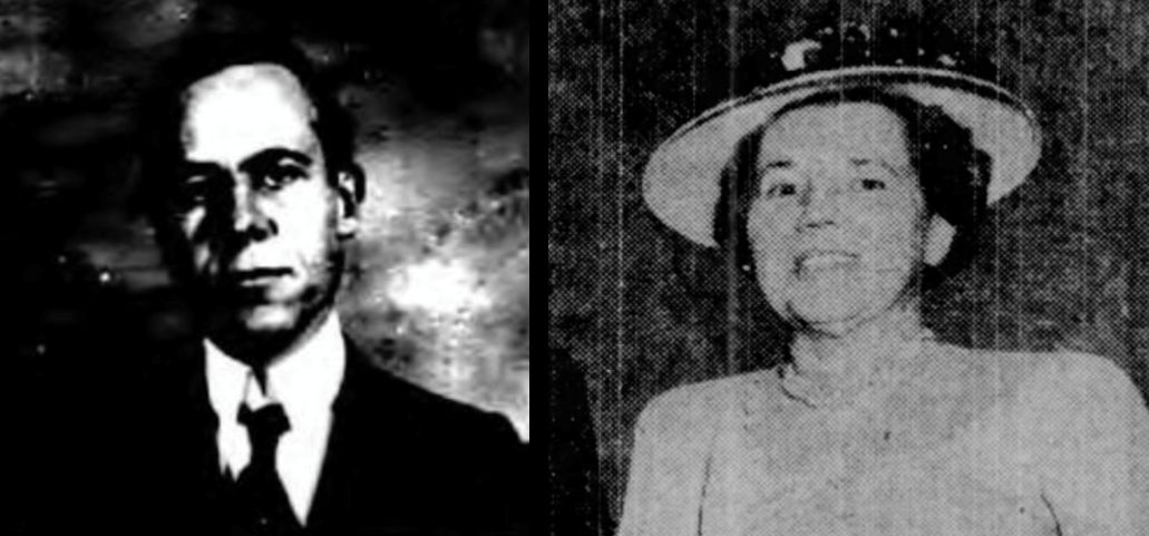 Alfred Ernest Hamill, 1920 passport photo, and Clarice Walther Hamill, 1947 Chicago Tribune photograph.