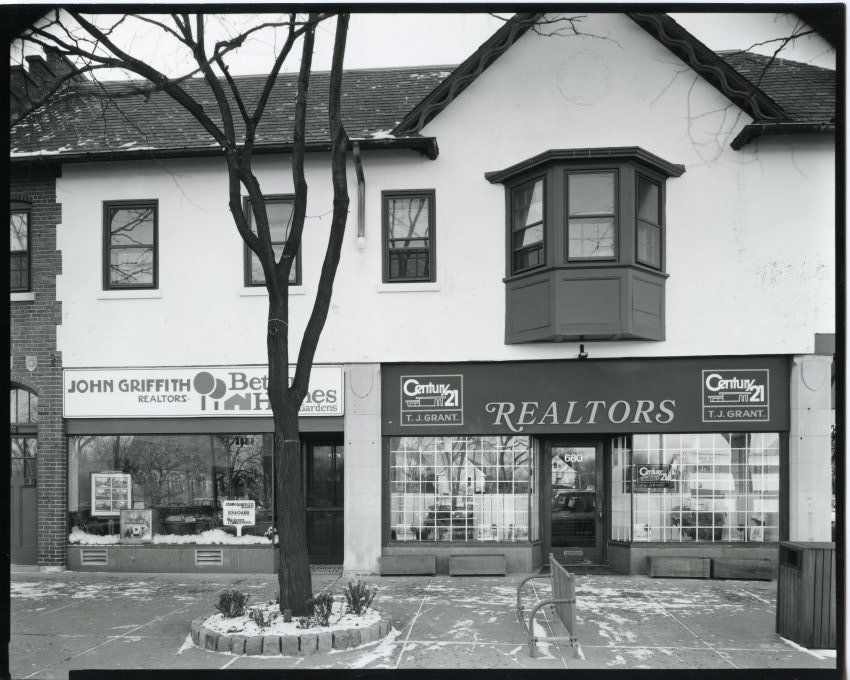 John Griffith Realtors/Better Homes and Gardens (678 Western Avenue) and Century 21/T.J. Grant Realtors (680 Western Avenue), pictured in 1984. The two firms went on to merge the next year. (Photo by Tony Armour.)