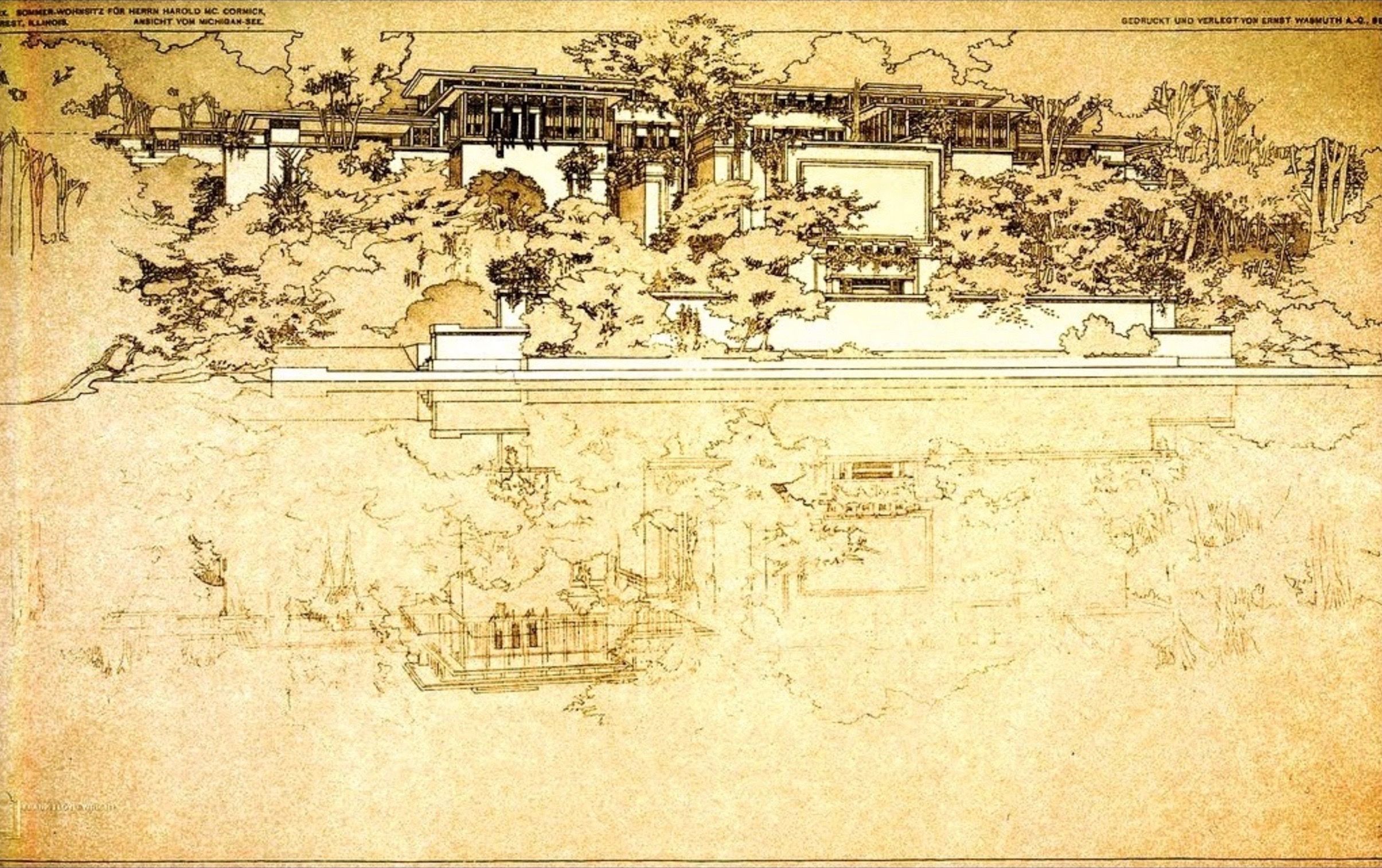 Frank Lloyd Wright drawing for Harold McCormick, 1910.
