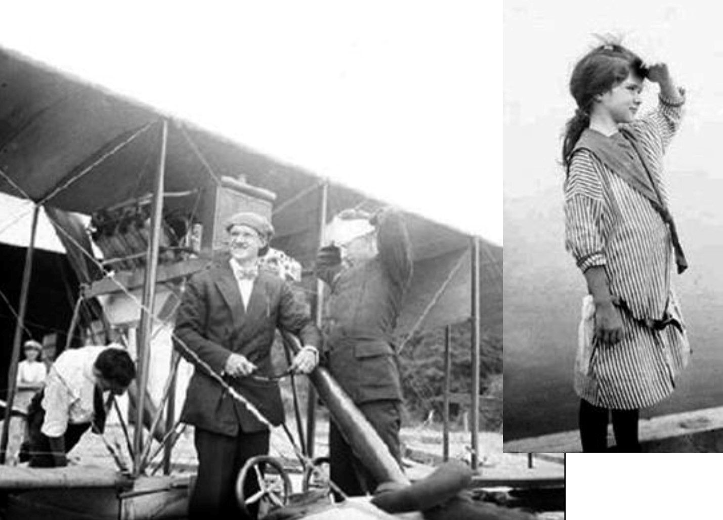 Harold F. McCormick and C.C. Witmer with “Edith,” McCormick’s Model F “English Type” pusher plane. Mathilde McCormick on the beach watching for her father's plane, 1913. Image source: Todd Protzman-Davis, villaturicum.com.