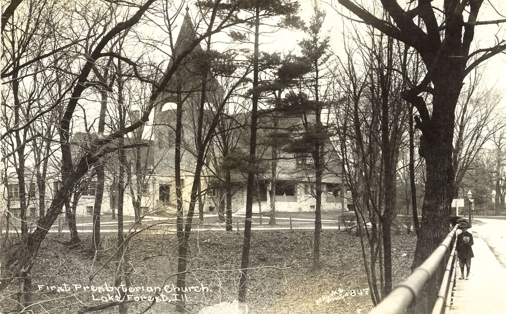 Looking north on Sheridan Road towards Deerpath Road, the new structure is shown (c. 1900).