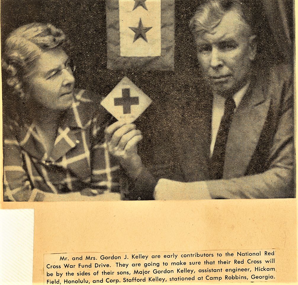 Gordon Kelley and his brother Stafford both served during World War II. Seen here are their parents during a Red Cross Fund Drive.