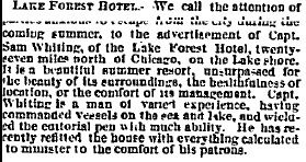 Article advertising the Lake Forest Hotel in the Chicago Daily Tribune on April 26, 1866.