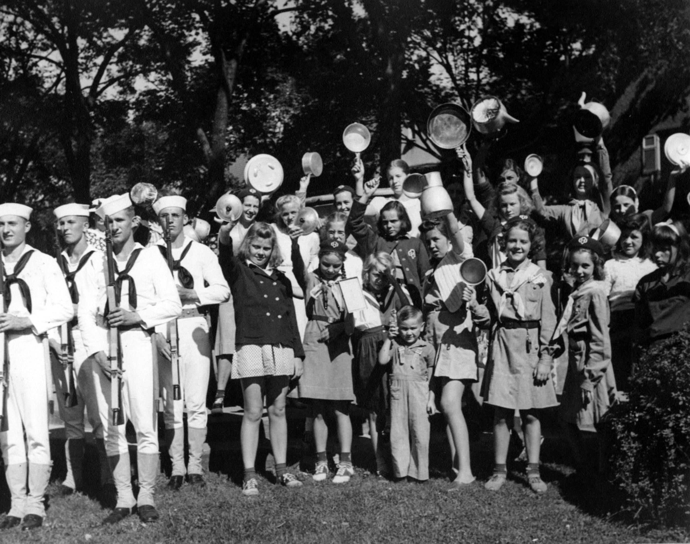 Girl Scouts scrap metal drive during World War II. Photo by Ward McMasters.