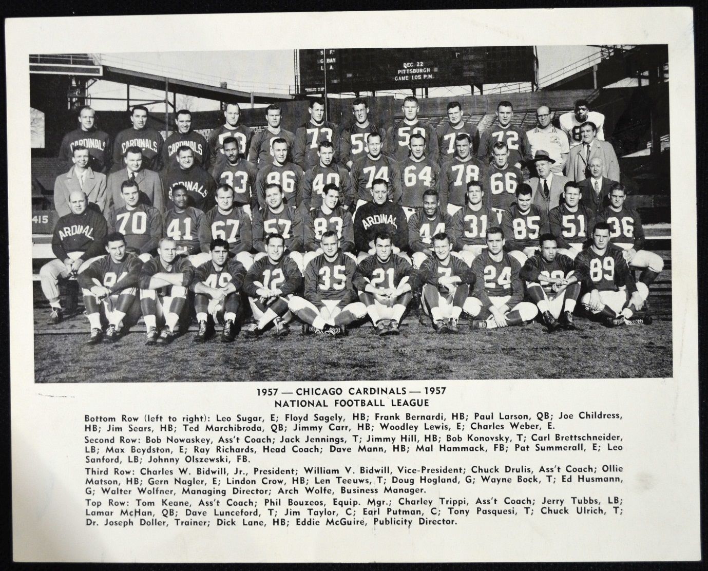Chicago Cardinals team photo, 1957.