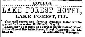 Advertisement for the new Lake Forest Hotel, April 24, 1874, Chicago Daily Tribune.