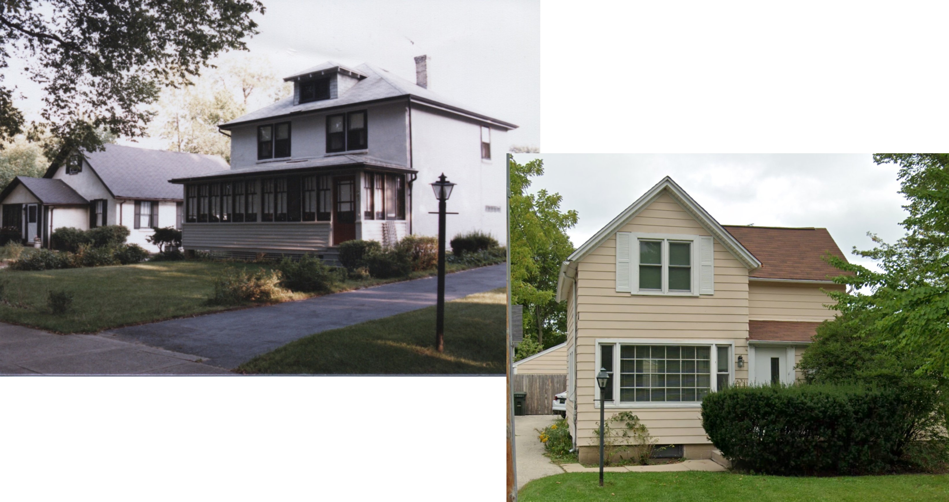 A few homes from the heyday of these Black neighborhoods still stand, testaments to the community’s longevity and resiliency. Pictured: 449 Spruce (far left), longtime home of the Jiles family, and 441 Spruce (left), still owned by members of the Lawson-Jordan family, both dating to the mid-1920s; and 674 Illinois (right), built circa 1900.